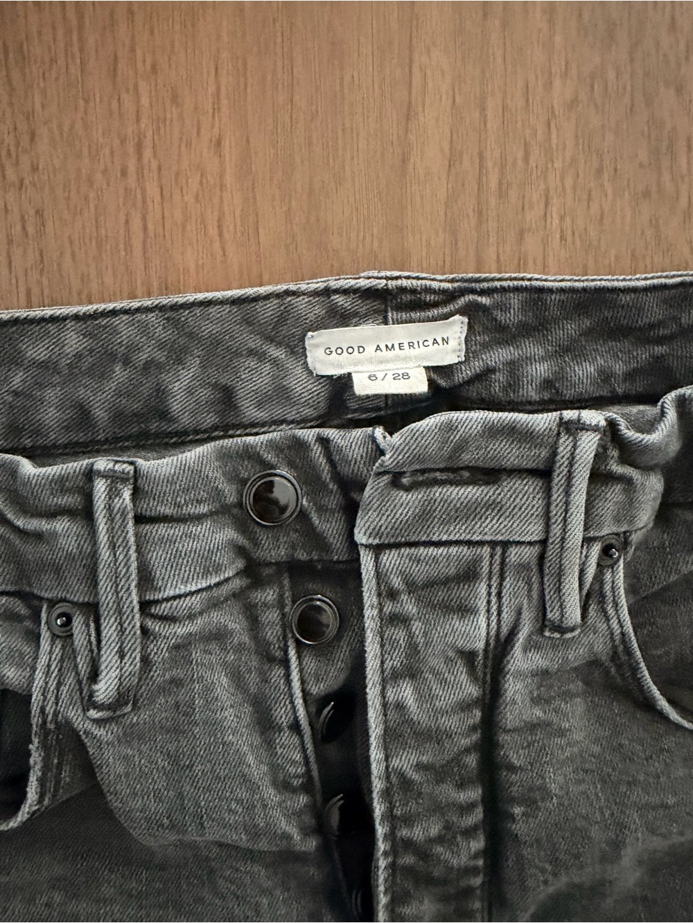 Good American Black High-Rise Button-Fly Jeans